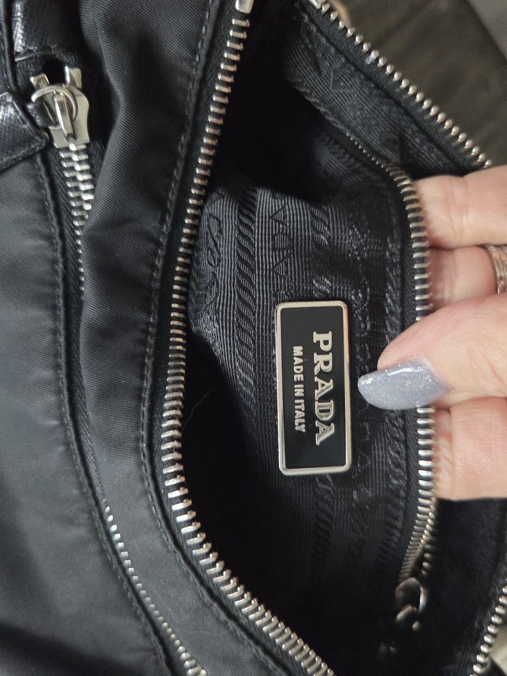 Prada Black Nylon Shoulder Bag with Chain-Link Strap - Picture 16 of 16